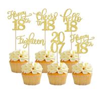 Xsstarmi 30 Pack 18th Birthday Cupcake Toppers Glitter Since 2007 Happy 18th Eighteen Cheers to 18 Years Old Birthday Cupcake Picks for 18th Birthday Party Cake Decorations Supplies Gold
