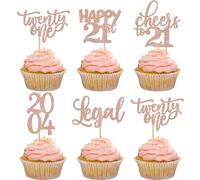 Xsstarmi 30 Pack 21st Birthday Cupcake Toppers Glitter Legal Since 2004 Happy 21st Twenty One Cheers to 21 Years Old Birthday Cupcake Picks for 21st Birthday Party Cake Decorations Rose Gold