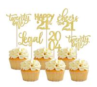 Xsstarmi 30 Pack 21st Birthday Cupcake Toppers Glitter Legal Since 2004 Happy 21th Twenty One Cheers to 21 Years Old Birthday Cupcake Picks for 21st Birthday Party Cake Decorations Supplies Gold