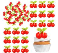 Xsstarmi 30 Pack 3D Cherries Cupcake Toppers Resin Little Cherry Fruit Cupcake Picks for Baby Shower Kids Birthday Party Cake Decorations Supplies