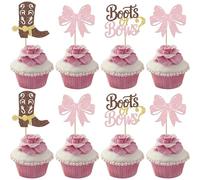 Xsstarmi 30 Pack Boots or Bows Cupcake Toppers Gender Reveal Party Decorations Glitter Boy or Girl Cupcake Picks for Cowboy Cowgirl Baby Shower Birthday Party Cake Decorations