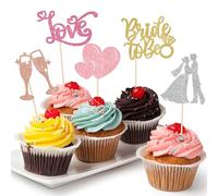 Xsstarmi 30 Pack Bride to Be Cupcake Toppers Glitter Bride and Groom I Do Love Heart Ring Cupcake Picks Decoration for Wedding Engagement Bridal Shower Bechelorette Hen Party Cake Decorations Multi