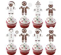Xsstarmi 30 Pack Christmas Gingerbread Man Cupcake Toppers Glitter Gingerbread Baby Shower Cupcake Picks Decorations for Merry Christmas Theme Boy or Girl Birthday Party Cake Decorations
