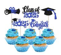 Xsstarmi 30 Pack Congrats Grad 2024 Cupcake Toppers Glitter Star Diploma Grad Cap Cupcake Picks Decoration for You Did it Class of 2024 Graduation Party Cake Decorations Supplies Blue