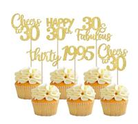 Xsstarmi 30 Pack Glitter 30th Birthday Cupcake Toppers Thirty Since 1995 Cheers to 30 Years Old Birthday Cupcake Picks for Happy 30th Birthday Anniversary Party Cake Decorations Supplies Gold