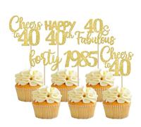 Xsstarmi 30 Pack Glitter 40th Birthday Cupcake Toppers Forty Since 1985 Cheers to 40 Years Old Birthday Cupcake Picks for Happy 40th Birthday Anniversary Party Cake Decorations Supplies Gold