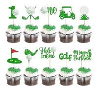 Xsstarmi 30 Pack Golf 1st Birthday Cupcake Toppers Glitter Golf Hole in One BAD Cupcake Picks Decoration for Boys Girls Baby Shower First Birthday Party Cake Decorations Green