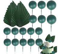 Xsstarmi 30 Pack Green Paper Palm Fan Cake Topper Green Balls Cake Pick for Baby Shower Wedding Bridal Shower Birthday Anniversary Party DIY Cake Decorations Supplies