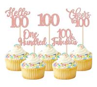 Xsstarmi 30 Pack Happy 100th Birthday Cupcake Toppers Glitter Hello 100 Fabulous One Hundred Cupcake Picks Cheers to 100 Years Cake Decorations for Happy 100th Birthday Party Supplies Rose Gold
