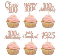 Xsstarmi 30 Pack Happy 100th Birthday Cupcake Toppers Glitter One Hundred Since 1925 Cheers to 100 Cupcake Picks for 100th Anniversary Birthday Party Cake Decorations Rose Gold
