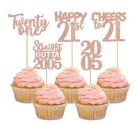 Xsstarmi 30 Pack Happy 21st Birthday Cupcake Toppers Glitter Twenty One Straight Outta 2005 Cupcake Picks for Cheers to 21 Years 21st Birthday Anniversary Party Cake Decorations Rose Gold