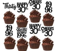 Xsstarmi 30 Pack Happy 30th Birthday Cupcake Toppers Black Glitter Thirty Straight Outta 1996 Cupcake Picks for Cheers to 30 Years 30th Birthday Anniversary Party Cake Decorations