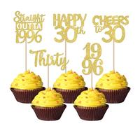 Xsstarmi 30 Pack Happy 30th Birthday Cupcake Toppers Gold Glitter Thirty Straight Outta 1996 Cupcake Picks for Cheers to 30 Years 30th Birthday Anniversary Party Cake Decorations
