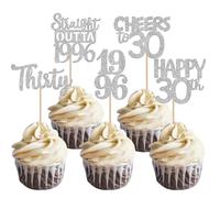 Xsstarmi 30 Pack Happy 30th Birthday Cupcake Toppers Silver Glitter Thirty Straight Outta 1996 Cupcake Picks for Cheers to 30 Years 30th Birthday Anniversary Party Cake Decorations