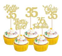 Xsstarmi 30 Pack Happy 35th Birthday Cupcake Toppers Gold Glitter Hello 35 Fabulous Forty Birthday Cupcake Picks Cheers to 35 Years Cake Decorations for Happy 35th Birthday Party Supplies