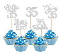 Xsstarmi 30 Pack Happy 35th Birthday Cupcake Toppers Silver Glitter Hello 35 Fabulous Forty Birthday Cupcake Picks Cheers to 35 Years Cake Decorations for Happy 35th Birthday Party Supplies