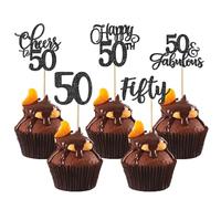 Xsstarmi 30 Pack Happy 50th Birthday Cupcake Toppers Black Glitter Fifty 50 Fabulous Cheers to 50 Years Cupcake Picks Decorations for Happy 50th Birthday Wedding Anniversary Party Cake Decorations