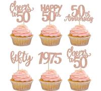 Xsstarmi 30 Pack Happy 50th Birthday Cupcake Toppers Glitter Fifty Since 1975 Cheers to 50 Cupcake Picks for Happy 50th Anniversary Party Cake Decorations Supplies Rose Gold