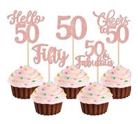 Xsstarmi 30 Pack Happy 50th Birthday Cupcake Toppers Glitter Hello 50 Fabulous Fifty Birthday Cupcake Picks Cheers to 50 Years Cake Decorations for Happy 50th Birthday Party Supplies Rose Gold