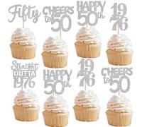 Xsstarmi 30 Pack Happy 50th Birthday Cupcake Toppers Silver Glitter Fifty Straight Outta 1976 Cupcake Picks for Cheers to 50 Years 50th Birthday Anniversary Party Cake Decorations