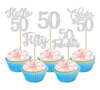Xsstarmi 30 Pack Happy 50th Birthday Cupcake Toppers Silver Glitter Hello 50 Fabulous Fifty Birthday Cupcake Picks Cheers to 50 Years Cake Decorations for Happy 50th Birthday Party Supplies
