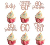 Xsstarmi 30 Pack Happy 60th Birthday Cupcake Toppers Glitter Cheers to 60 Years Sixty 60 Fabulous Cupcake Food Picks for Happy 60th Birthday Wedding Anniversary Party Cake Decorations Rose Gold