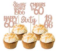Xsstarmi 30 Pack Happy 60th Birthday Cupcake Toppers Glitter Sixty Straight Outta 1966 Cupcake Picks for Cheers to 60 Years 60th Birthday Anniversary Party Cake Decorations Rose Gold