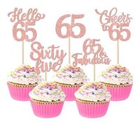 Xsstarmi 30 Pack Happy 65th Birthday Cupcake Toppers Glitter Hello 65 Fabulous Sixty Five Cupcake Picks Cheers to 65 Years Cake Decorations for Happy 65th Birthday Party Supplies Rose Gold
