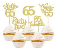 Xsstarmi 30 Pack Happy 65th Birthday Cupcake Toppers Gold Glitter Hello 65 Fabulous Sixty Five Birthday Cupcake Picks Cheers to 65 Years Cake Decorations for Happy 65th Birthday Party Supplies