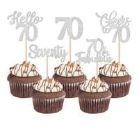 Xsstarmi 30 Pack Happy 70th Birthday Cupcake Toppers Silver Glitter Hello 70 Fabulous Seventy Birthday Cupcake Picks Cheers to 70 Years Cake Decorations for Happy 70th Birthday Party Supplies