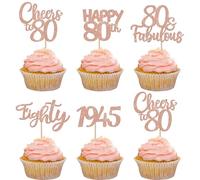 Xsstarmi 30 Pack Happy 80th Birthday Cupcake Toppers Glitter Eighty Since 1945 Cheers to 80 Years Old Birthday Cupcake Picks for Happy 80th Anniversary Birthday Party Cake Decorations Rose Gold