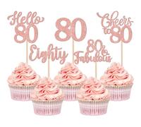 Xsstarmi 30 Pack Happy 80th Birthday Cupcake Toppers Glitter Hello 80 Fabulous Eighty Birthday Cupcake Picks Cheers to 80 Years Cake Decorations for Happy 80th Birthday Party Supplies Rose Gold