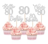 Xsstarmi 30 Pack Happy 80th Birthday Cupcake Toppers Silver Glitter Hello 80 Fabulous Eighty Birthday Cupcake Picks Cheers to 80 Years Cake Decorations for Happy 80th Birthday Party Supplies