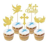 Xsstarmi 30 Pack Mi Bautizo Cupcake Toppers Boys Baptism Cupcake Toppers Angel Dove Cross Cupcake Picks Christian Baptism Theme Baby Shower Party Cake Decorations Gold