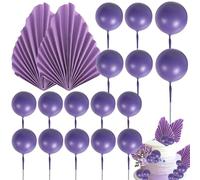 Xsstarmi 30 Pack Purple Paper Palm Fan Cake Topper Purple Balls Cake Pick Wedding Bridal Shower DIY Cake Decorations for Baby Shower Wedding Birthday Anniversary Party Supplies