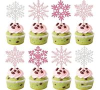 Xsstarmi 30 Pack Snowflake Cupcake Toppers Glitter Winter Frozen Theme Snowflake Cupcake Picks for Baby Shower Birthday New Year Christmas Party Cake Decorations Supplies Mix Pink