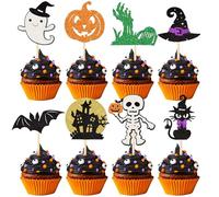 Xsstarmi 32 Pack Halloween Ghost Cupcake Toppers Glitter Zombie Bat Pumpkin Ghost Witch Cat Cupcake Picks Decoration for Halloween Theme Baby Shower Birthday Party Cake Decorations
