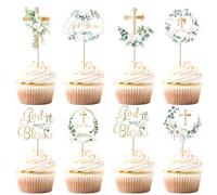 Xsstarmi 35 Pack God Bless Cupcake Toppers Cross White Wreath Cupcake Picks for Christian Baptism Baby Shower Boys Girls First Communion Party Cake Decorations Supplies