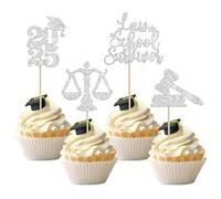 Xsstarmi 36 Pack 2025 Lawyer Graduation Cupcake Toppers Glitter Law School Survivor Grad Cupcake Picks Class of 2025 Lawyer Grad Cake Decorations for Lawyer Graduation Party Supplies Silver