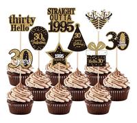 Xsstarmi 36 Pack 30th Birthday Cupcake Toppers Double Printed Thirty Hello 30th Straight Outta 1995 Cupcake Picks for Cheers to 30 Years 30th Birthday Wedding Party Decoration Supplies