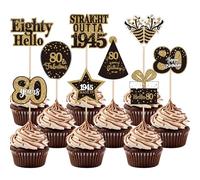 Xsstarmi 36 Pack 80th Birthday Cupcake Toppers Double Printed Eighty Hello 80th Straight Outta 1945 Cupcake Picks for Cheers to 80 Years 80th Birthday Wedding Party Decoration Supplies