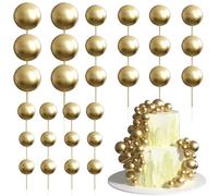 Xsstarmi 36 Pack Ball Cake Topper Decorations Mini Balloons Foam Balls Cake Pick for Baby Shower Wedding Birthday Anniversary Party Cake Decorations Supplies Gold