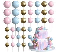 Xsstarmi 36 Pack Ball Cake Topper Decorations Mini Balloons Foam Balls Cake Pick for Baby Shower Wedding Birthday Anniversary Party Cake Decorations Supplies Blue Pink Gold