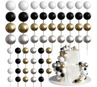 Xsstarmi 36 Pack Ball Cake Topper Decorations Mini Balloons Foam Balls Cake Pick for Baby Shower Wedding Birthday Anniversary Party Cake Decorations Supplies Black Gold Silver White
