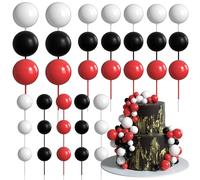 Xsstarmi 36 Pack Ball Cake Topper Decorations Mini Balloons Foam Balls Cake Pick for Baby Shower Wedding Birthday Anniversary Party Cake Decorations Supplies Black White Red