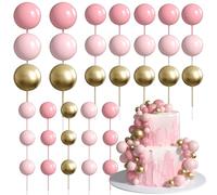 Xsstarmi 36 Pack Ball Cake Topper Decorations Mini Balloons Foam Balls Cake Pick for Baby Shower Wedding Birthday Anniversary Party Cake Decorations Supplies Light Pink Gold
