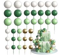 Xsstarmi 36 Pack Ball Cake Topper Decorations Mini Balloons Foam Balls Cake Pick for Baby Shower Wedding Birthday Anniversary Party Cake Decorations Supplies Pearl color Green White Gold