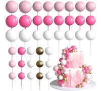 Xsstarmi 36 Pack Ball Cake Topper Decorations Mini Balloons Foam Balls Cake Pick for Baby Shower Wedding Birthday Anniversary Party Cake Decorations Supplies White Gold Light Pink