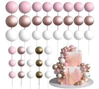 Xsstarmi 36 Pack Ball Cake Topper Decorations Mini Balloons Foam Balls Cake Pick for Baby Shower Wedding Birthday Anniversary Party Cake Decorations Supplies Pink White Rose Gold