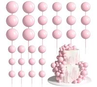 Xsstarmi 36 Pack Ball Cake Topper Decorations Mini Balloons Foam Balls Cake Pick for Baby Shower Wedding Birthday Anniversary Party Cake Decorations Supplies Pink